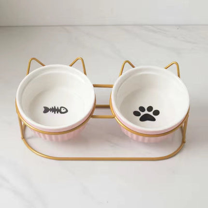 Cat Bowl Ceramic Double Bowl Water Bowl Tall Diagonal Pet Bowl supplies