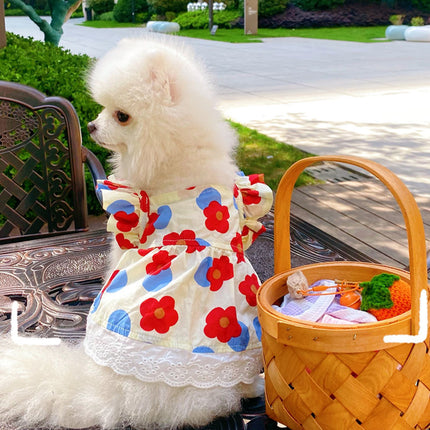 Spring And Summer Dog Clothes Cat Clothing Pet Cotton Floral Slip Dress Mesh Skirt Dress