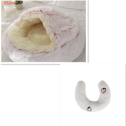 2 In 1 Dog And Cat Bed Pet Winter Bed Round Plush Warm Bed House Soft Long Plush Pets Bed