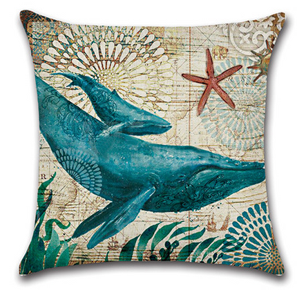 Marine life sea turtle seahorse whale octopus pillow