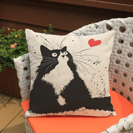 Cat Pillow Cartoon Images Linen Cotton Blend Cushion Cover Pillowcases