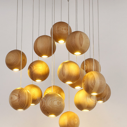 Nordic wood solid wood ball chandelier creative personality living room dining room hanging lamps