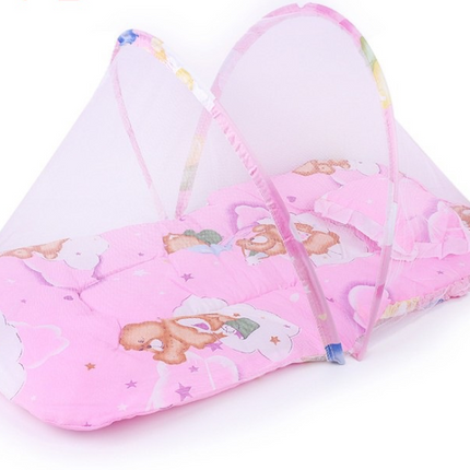 Portable Foldable Baby Kids Infant Bed Dot Zipper Mosquito Net Tent Sleeping Cushion