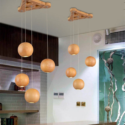 Nordic wood solid wood ball chandelier creative personality living room dining room hanging lamps