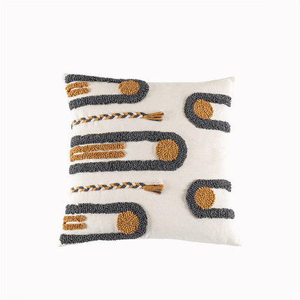 Indian Hand-tufted Cushion Cover, Ethnic Style Braid Loop Velvet Throw Pillow