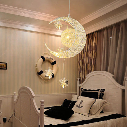 Aluminum Wire Star Moon Chandelier Restaurant Bar Bedroom Warm Lighting Simple Children'S Room Lamps