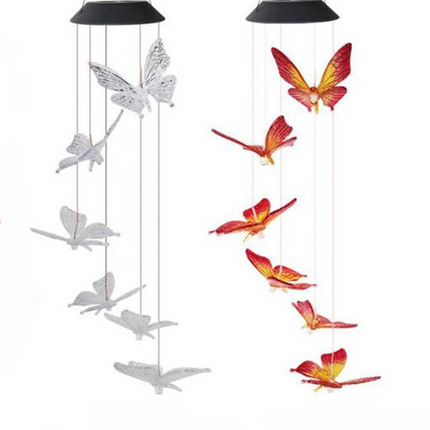 Solar Powered LED Wind Chime Light Hanging Color-Changing Yard Garden Butterfly Lamp Decor