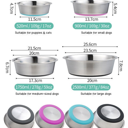 Silicone Pet Bowl Stainless Steel Dog Bowl Dog Food Bowl Feeding Drinking Pet Supplies Cat Bowl