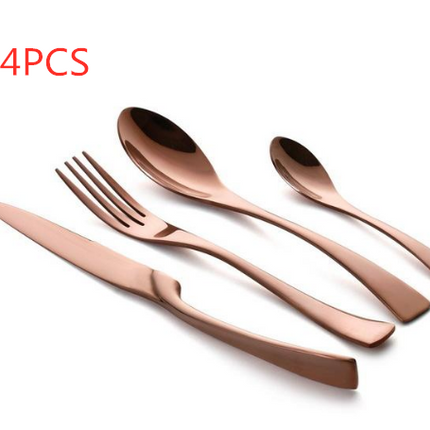 4PCS Set Black Stainless Steel Cutlery Korean Dinnerware Set Gifts Mirror Polishing Silverware Sets Scoop Knife and Fork Sets