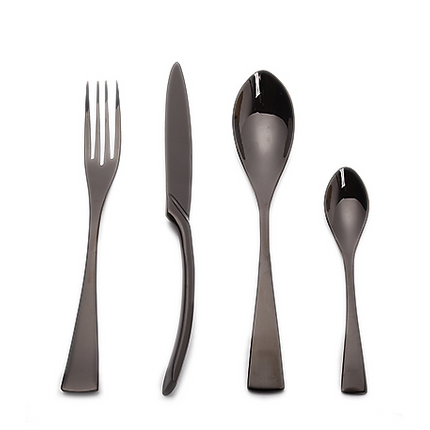 4PCS Set Black Stainless Steel Cutlery Korean Dinnerware Set Gifts Mirror Polishing Silverware Sets Scoop Knife and Fork Sets