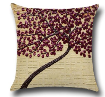 Three-dimensional Oil Painting Trees Flowers Cotton Cushion Cushion Pillowcase Car Waist Cushion Cover