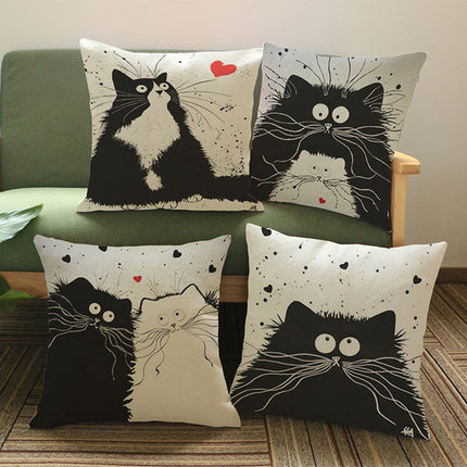 Cat Pillow Cartoon Images Linen Cotton Blend Cushion Cover Pillowcases