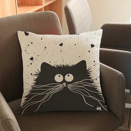 Cat Pillow Cartoon Images Linen Cotton Blend Cushion Cover Pillowcases