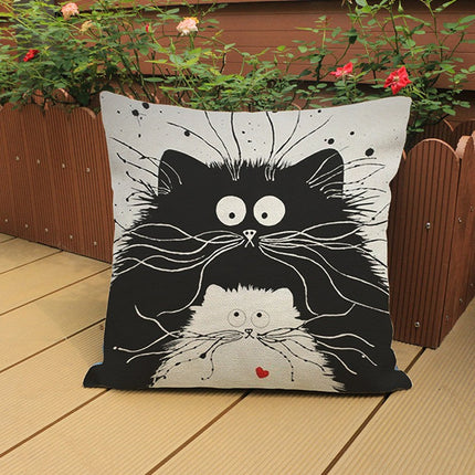 Cat Pillow Cartoon Images Linen Cotton Blend Cushion Cover Pillowcases