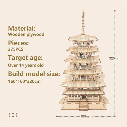 Robotime Five-storied Pagoda 3D Wooden Puzzle Toys For Children Kids Birthday Gift TGN02