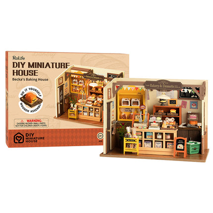 Robotime Rolife Becka's Baking House DIY Miniature House For Kids Children 3D Wooden Assembly Toys Easy Connection Home Decorate