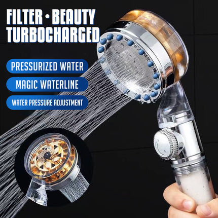 Pressurized Nozzle Turbo Shower Head One-Key Stop Water Saving High Pressure Shower Head Magic Water Line Bathroom Accessor