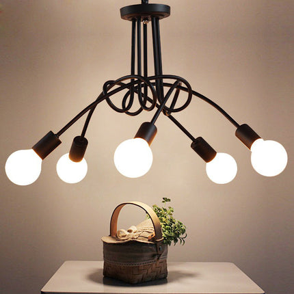 Iron Art Creative Minimalist  Ceiling Lamp Iron Tube Chandelier