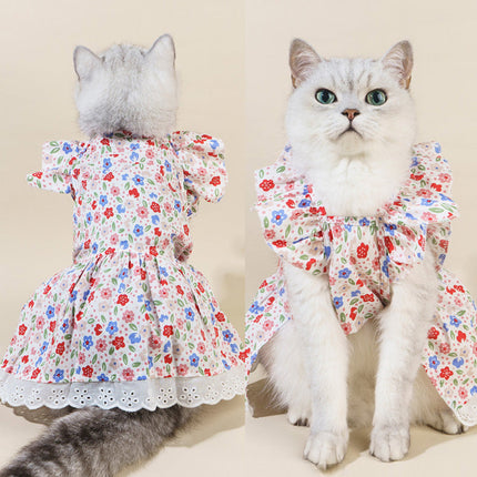 Spring And Summer Dog Clothes Cat Clothing Pet Cotton Floral Slip Dress Mesh Skirt Dress