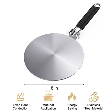 Heat Diffuser Simmer Ring Plate, Stainless Steel With Stainless Handle, Induction Adapter Plate For Gas Stove Glass Cooktop Converter, Flame Guard Induction Hob Pans, 7.5Inch & 8Inch & 9.25 Inch