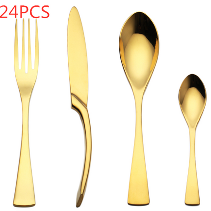 4PCS Set Black Stainless Steel Cutlery Korean Dinnerware Set Gifts Mirror Polishing Silverware Sets Scoop Knife and Fork Sets