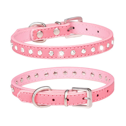 Diamond-studded pet collar shiny row of diamond rhinestone dog ring microfiber soft and comfortable collar dog supplies