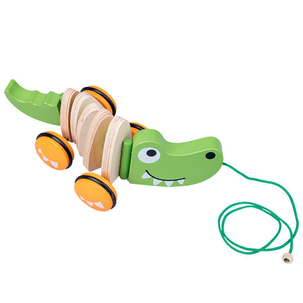 Wooden Animal Puppy Crocodile Trailer Children's Cartoon Parent-child Toddler Car Baby 3-6 Years Old Educational Toys