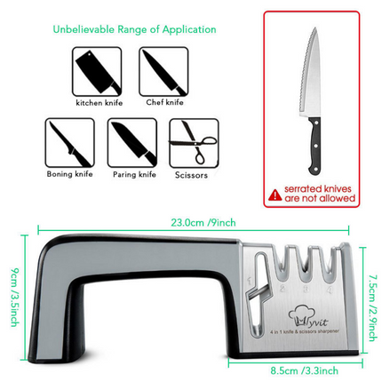 A Four-in-one Family Uses A Sharpener To Sharpen A Kitchen Knife