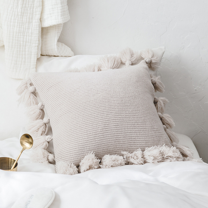 Bohemian Knitted Cushion Cover with Fringe