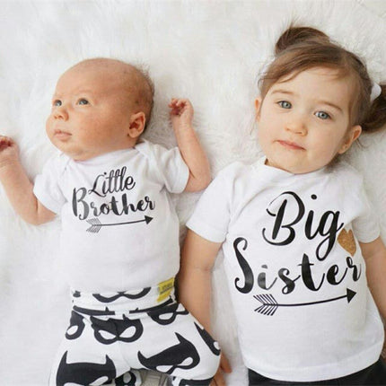 Baby Romper Sisters And Brothers Printed Short Sleeve