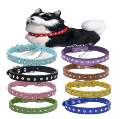 Diamond-studded pet collar shiny row of diamond rhinestone dog ring microfiber soft and comfortable collar dog supplies