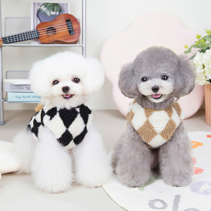 Pet Checkerboard Vest Cat Dog Plush Autumn Winter Jacket Kitten Puppy Warm Cotton Coat Diamond Velvet Pet Clothing Dogs Clothes