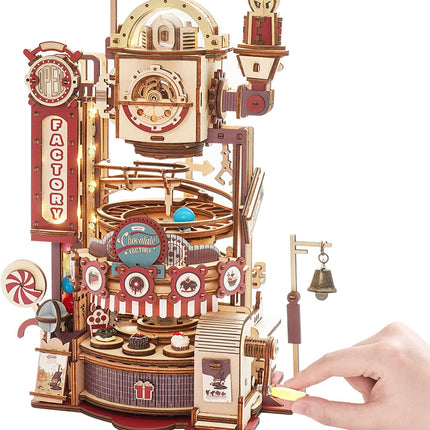 Robotime ROKR Marble Chocolate Factory 3D Wooden Puzzle Games Assembly Model Building Toys For Children Kids Birthday Gift