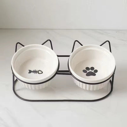 Cat Bowl Ceramic Double Bowl Water Bowl Tall Diagonal Pet Bowl supplies