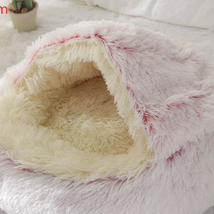 2 In 1 Dog And Cat Bed Pet Winter Bed Round Plush Warm Bed House Soft Long Plush Pets Bed