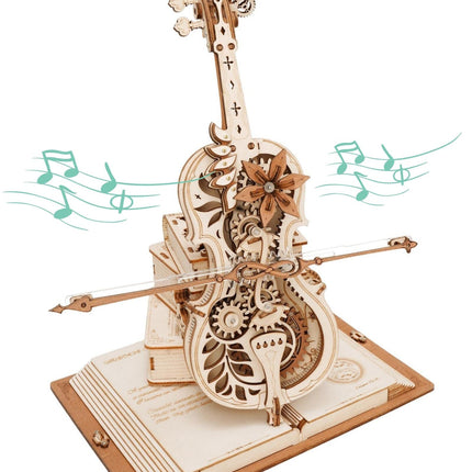 Robotime ROKR Magic Cello Mechanical Music Box Moveable Stem Funny Creative Toys For Child Girls 3D Wooden Puzzle AMK63