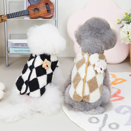 Pet Checkerboard Vest Cat Dog Plush Autumn Winter Jacket Kitten Puppy Warm Cotton Coat Diamond Velvet Pet Clothing Dogs Clothes