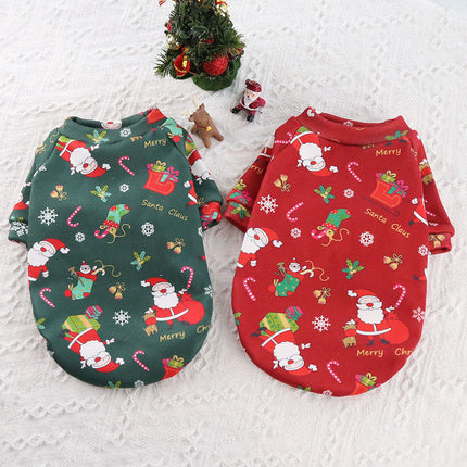 Plush Christmas Print Sweater Spring, Autumn And Winter Dog Clothes