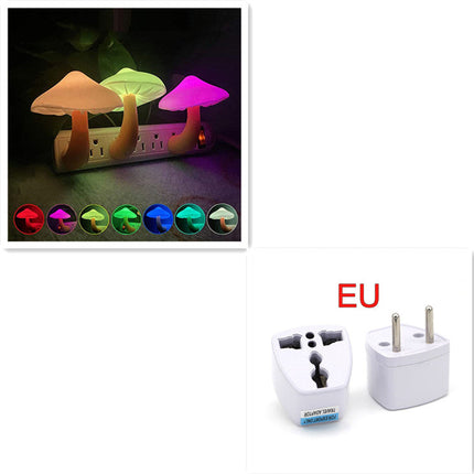 LED Night Light Mushroom Wall Socket Lamp EU US Plug Warm White Light-control Sensor Bedroom Light Home Decoration