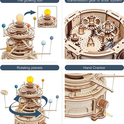 Robotime ROKR 316PCS Rotatable Mechanical Orrery 3D Wooden Puzzle Games Assemble Model Building Kits Toys Gift For Children Boys