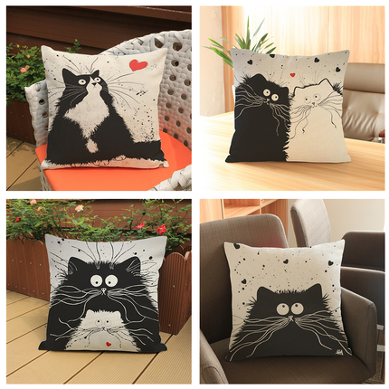 Cat Pillow Cartoon Images Linen Cotton Blend Cushion Cover Pillowcases